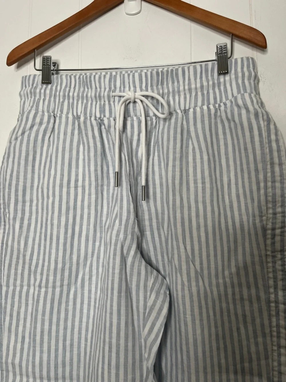 Quince Light Blue and White Striped Wide Leg Pants